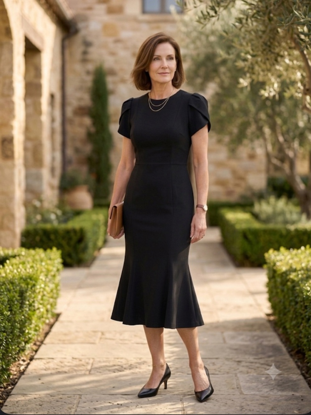 Calvin Klein Black Flutter Sleeve Mermaid Midi Dress 4